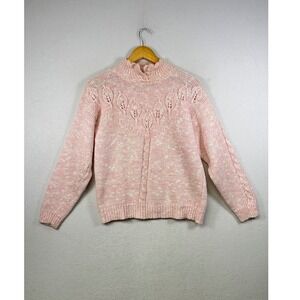Ashley S Pink Speckled Mock Neck Cable‎ Knit Sweater Women's Medium